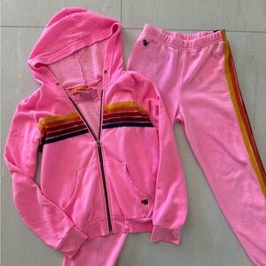 Aviator Nation Pink Tracksuit with Rainbow Stripes